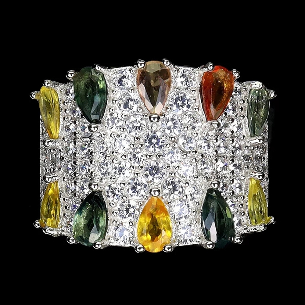 Natural Sapphire & Cz 925 Sterling Silver Ring Sz‎ 6.75